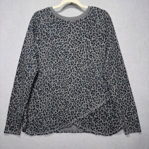 Any Body Womens Leopard Thermal Knit Top XL Gray Blue Long Sleeve Thumb Hole